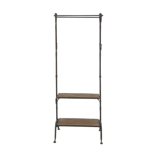 72" Black Metal & Wood Industrial Coat Rack